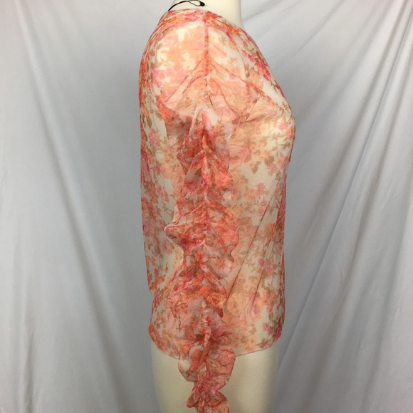 Zara Floral Sheer Long Sleeve Mesh Top - Picture 7 of 8